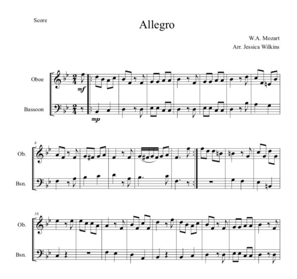 Mozart Allegro - oboe & bassoon duet (Digital Download)