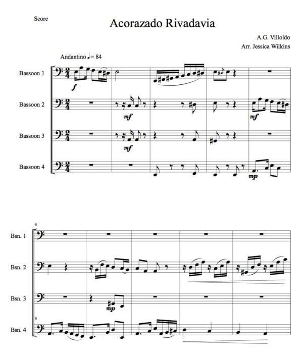Villoldo Acorazado Rivadavia - Bassoon Quartet (Digital Download)