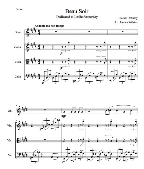 Debussy Beau Soir - Oboe & String trio (Digital Download)
