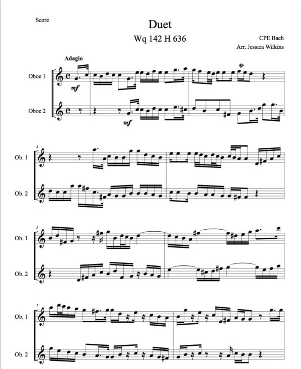 CPE Bach Oboe Duet In C Major (Digital Download)