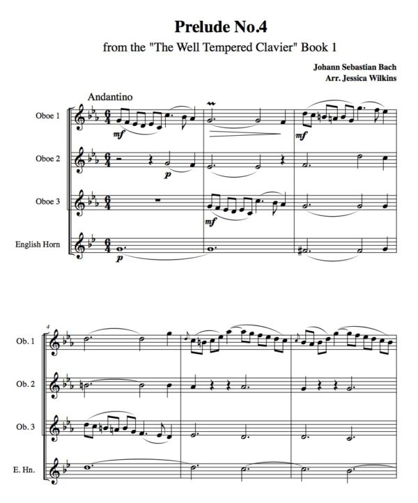 Bach Prelude & Fugue in C Minor - Oboe Quartet (Digital Download)