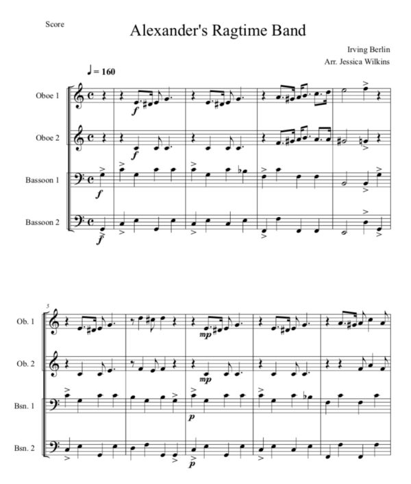 Berlin Alexander's Ragtime Band - Oboe & Bassoon Quartet (Digital Download)