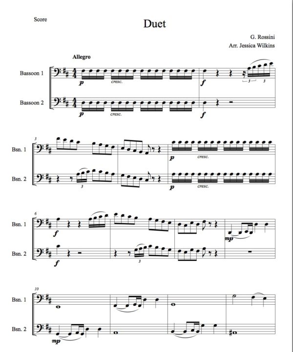 Rossini Bassoon Duet In D Major (Digital Download Only)