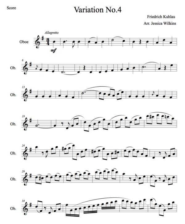 Kuhlau Variation No.4 - Solo oboe (Digital Download)