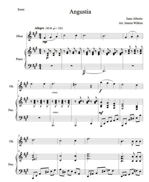 Albéniz Angustia - Oboe & Piano (Digital Download)
