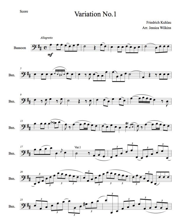 Kuhlau Variation No.1 - Bassoon solo (Digital Download)