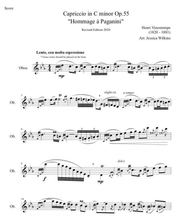 Vieuxtemps Capriccio in C Minor Op.55 - Oboe Solo (Digital Download)