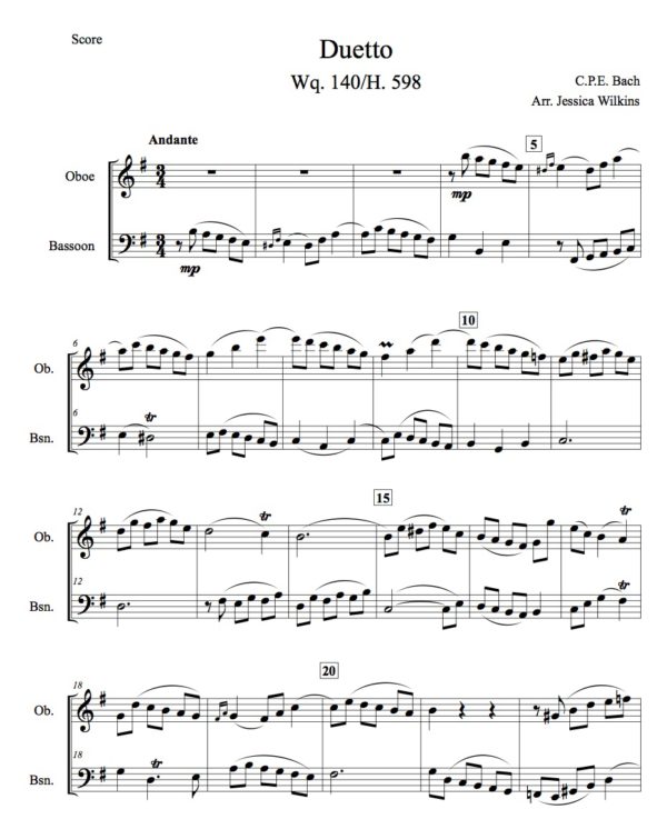 CPE Bach Andante Wq.140 - oboe & bassoon duet (Digital Download)