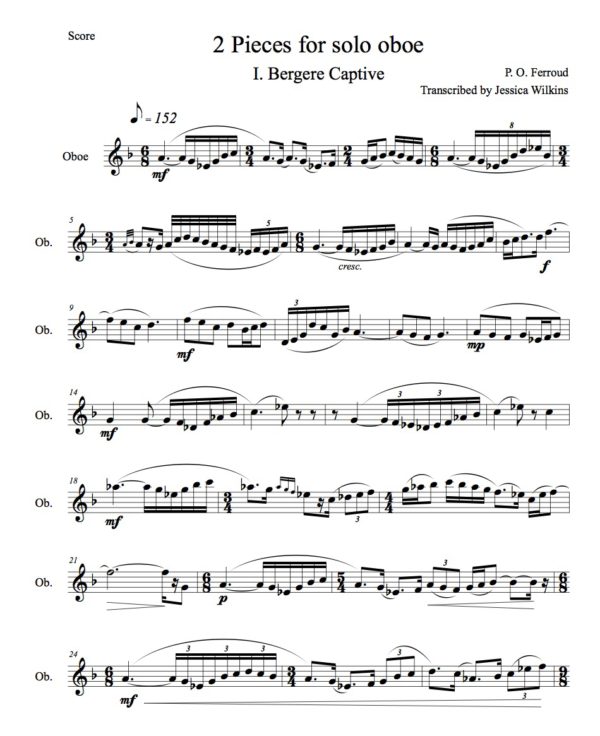 Ferroud Two Pieces for Solo Oboe (Digital Download)