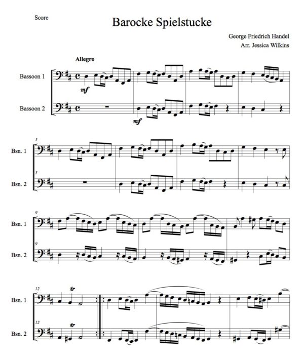 Handel Barocke Spielstucke - Bassoon duet (Digital Download)