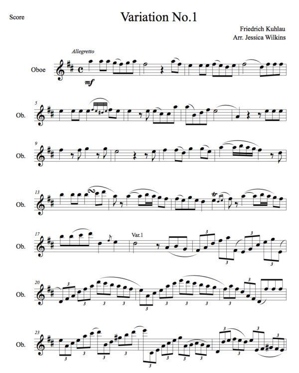 Kuhlau Variation No.1 - Oboe solo (Digital Download)