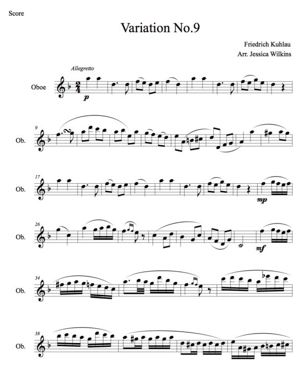 Kuhlau Variation No.9 - Solo oboe (Digital Download)