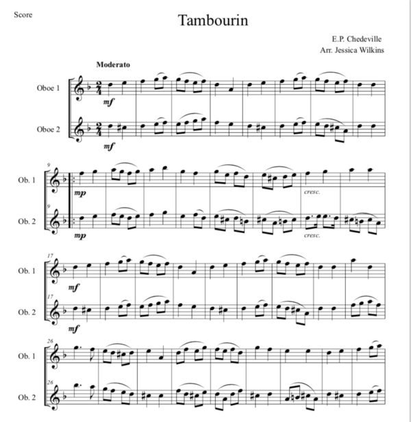 Chedeville Tambourin - Oboe duet (Digital Download)