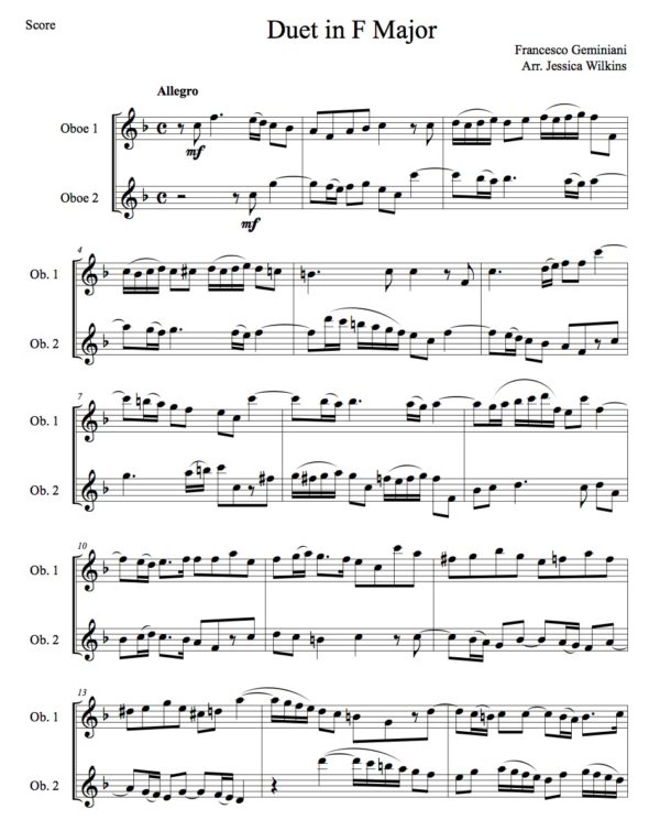 Geminiani Oboe Duet In F Major (Digital Download)