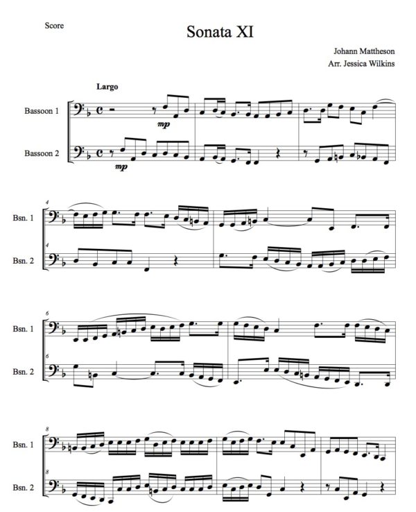 Mattheson Sonata No.9 - bassoon duet (Digital Download)