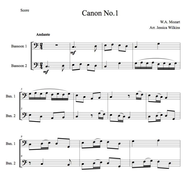 Mozart Canons - Bassoon duet  (Digital Download)