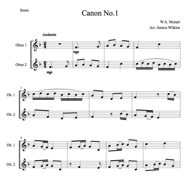 Mozart Canons No.1-3 oboe duet (Digital Download)