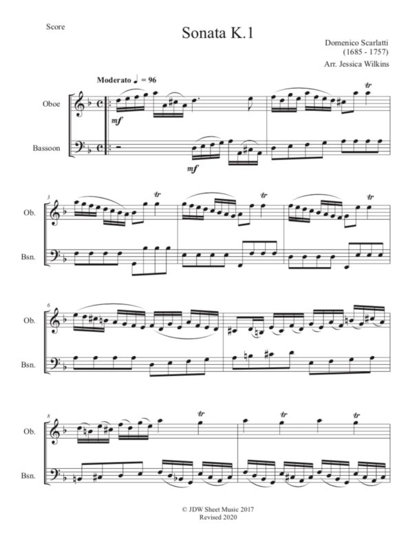 Scarlatti Sonata K.1 - oboe & bassoon duet (Digital Download)