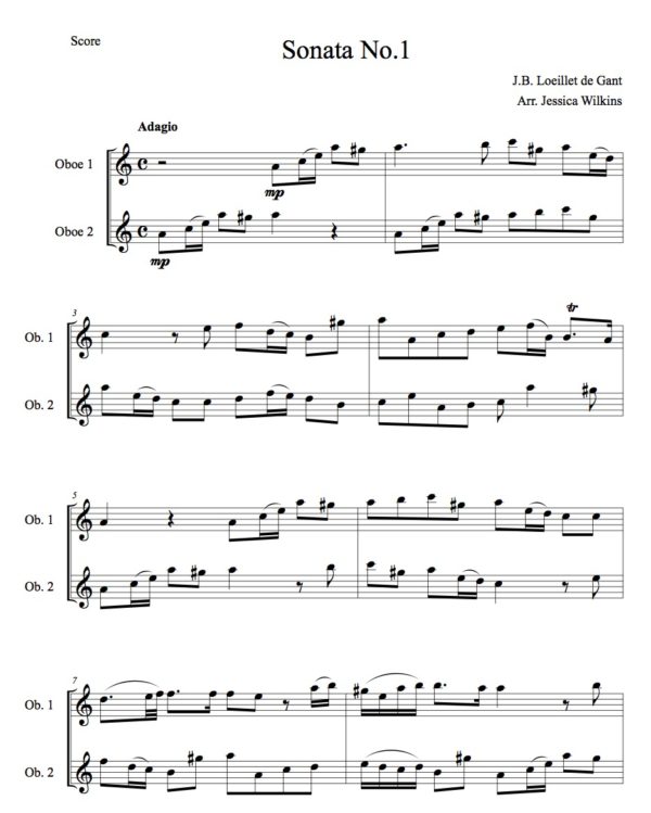 Loeillet Sonata No.1 - Oboe Duet (Digital Download)