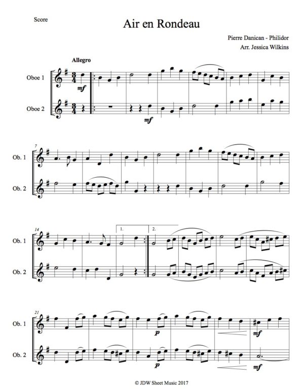 Philidor Air & Rondeau - Oboe Duet (Digital Download)