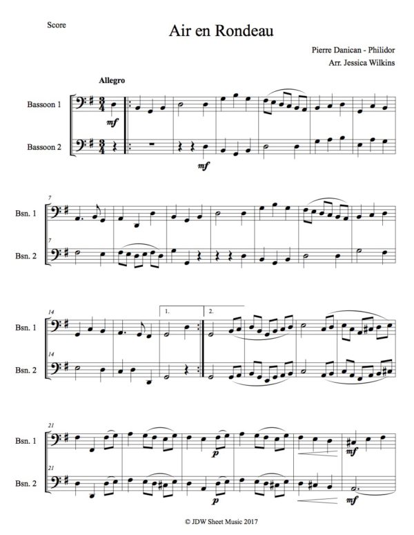 Philidor Air & Rondeau - Bassoon Duet (Digital Download)