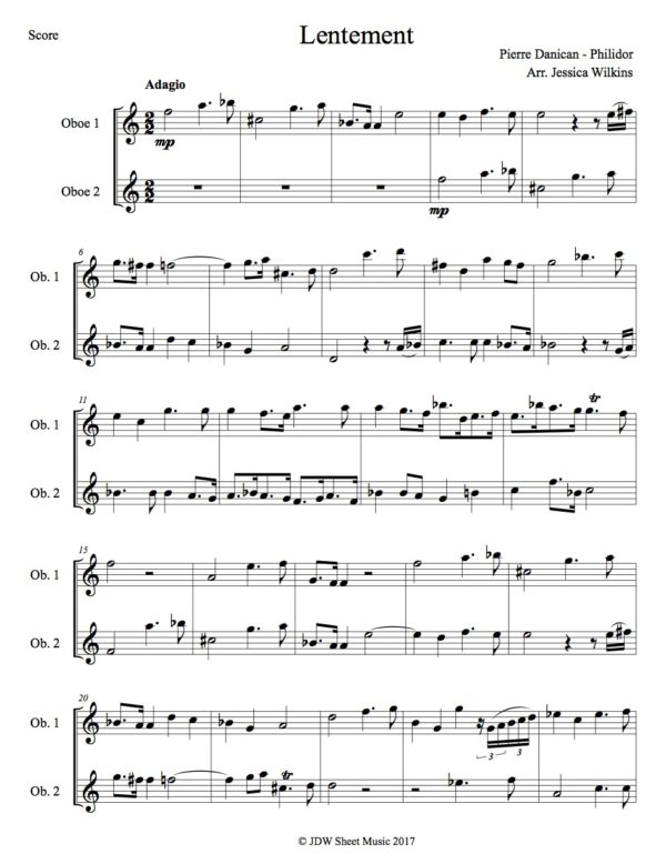 Philidor Lentement - oboe duet (Digital Download)