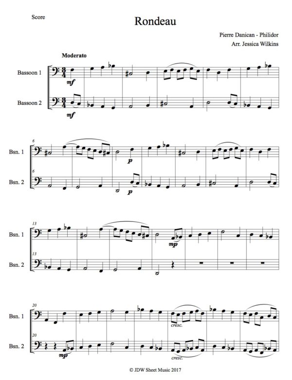 Philidor Rondeau - Bassoon duet (Digital Download)