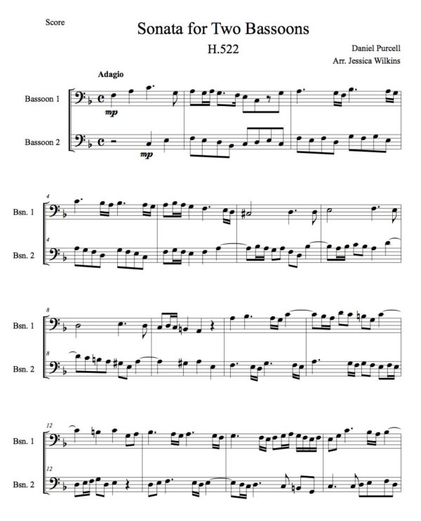 Purcell Sonata H.522 - Bassoon duet (Digital Download)