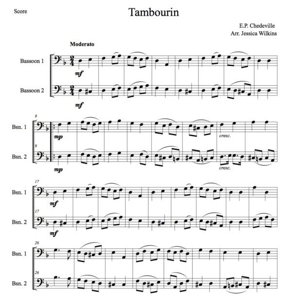 Chedeville Tambourin - Bassoon duet (Digital Download)