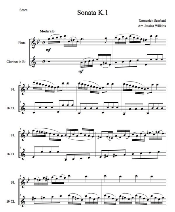 Scarlatti Sonata K.1 - Flute & Clarinet Duet (Digital Download)