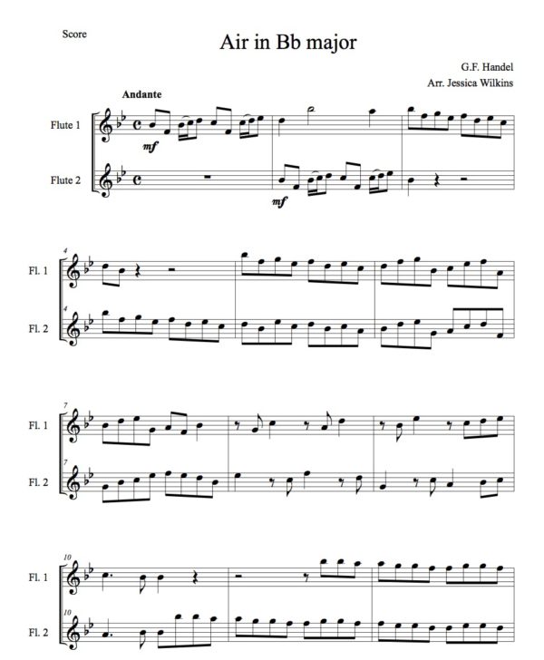 Handel Air in B flat Major - Flute Duet (Digital Download)