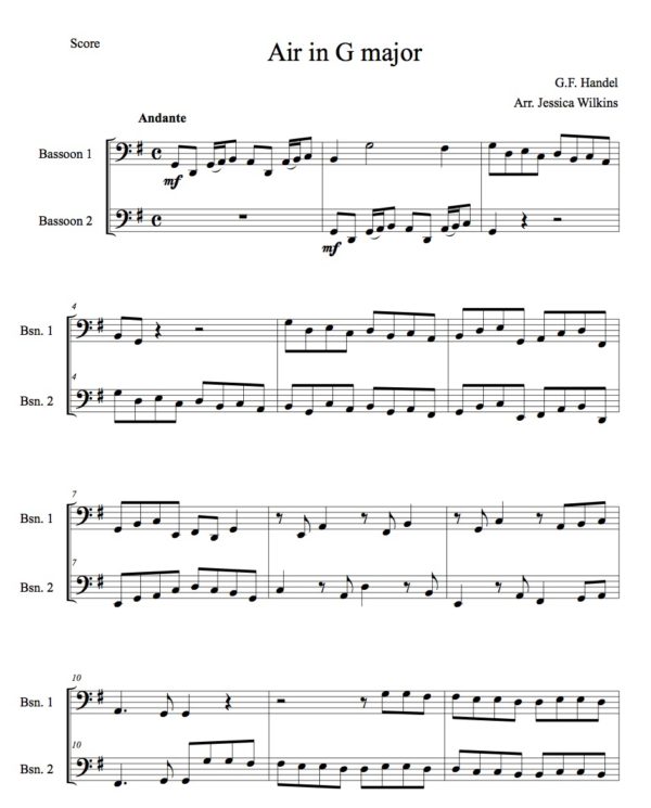Handel Air in g major - Bassoon duet (Digital Download)