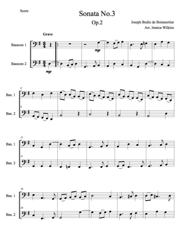 Boismortier Sonata No.3 Op.2 - Bassoon duet (Digital Download)