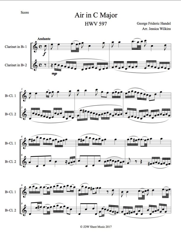 Air in C Major HWV 597 - Clarinet Duet (Digital Download)