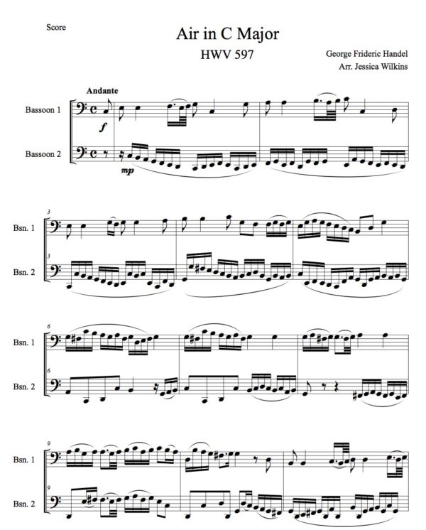 Handel Air in c major hwv 597 - Bassoon duet (Digital Download)