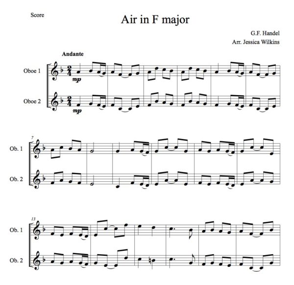 Handel Air in f major - oboe duet (Digital Download)