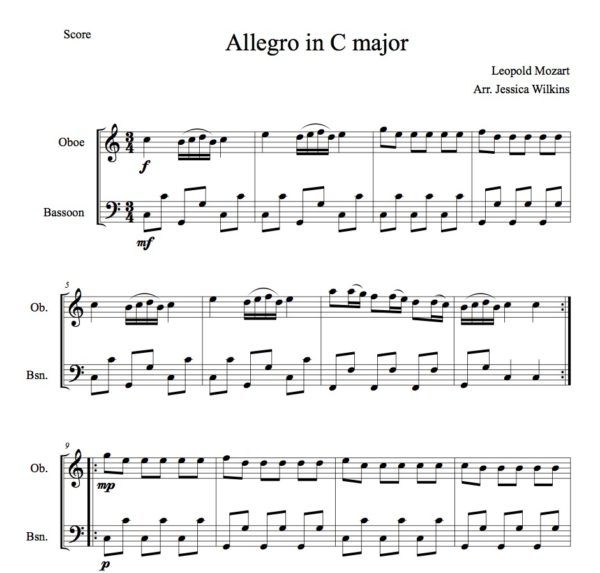 Mozart Allegro in C major - oboe & bassoon duet (Digital Download)