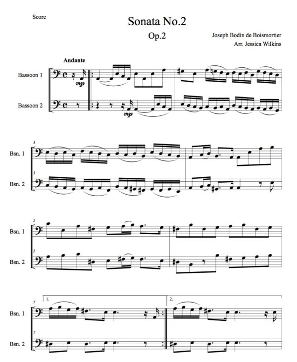 Boismortier Sonata No.2 Op.2 - Bassoon Duet (Digital Download)
