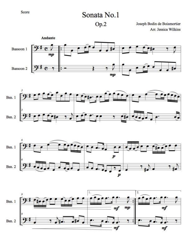 Boismortier Sonata No.1 op.2 - Bassoon duet (Digital Download)