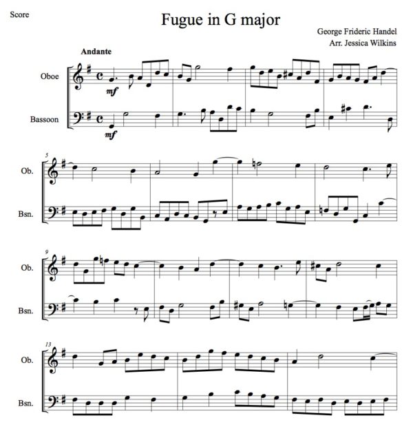 Handel Fugue in g major - oboe & bassoon duet (Digital Download)