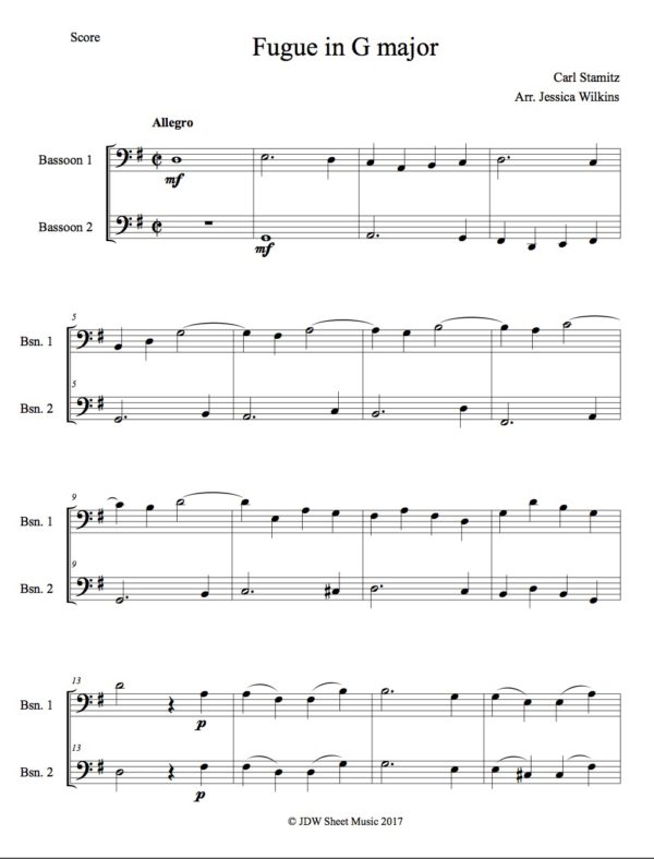Stamitz Fugue in G major - Bassoon duet (Digital Download)