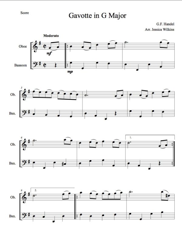 Handel Gavotte in G major - oboe & bassoon duet (Digital Download)