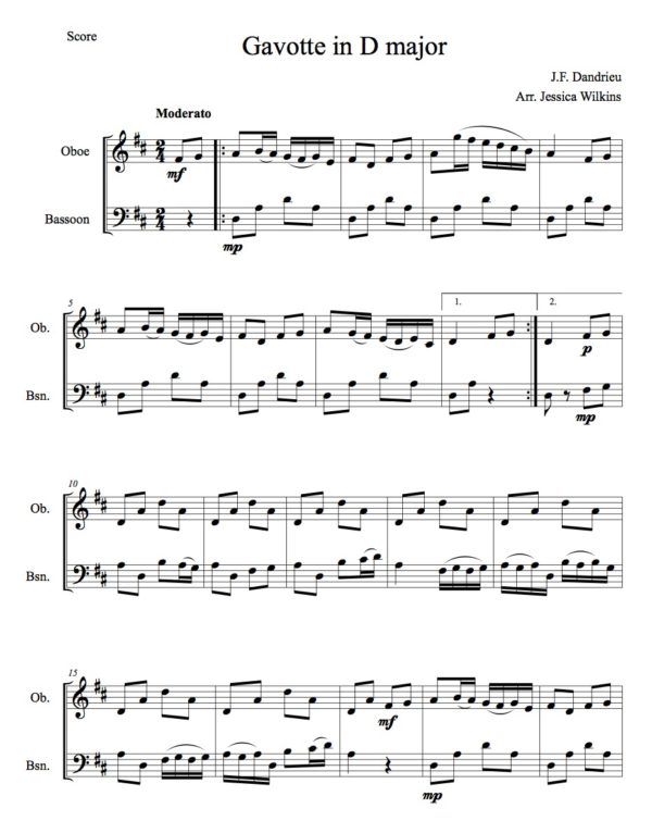 Dandrieu Gavotte in D major - oboe & bassoon duet (Digital Download)