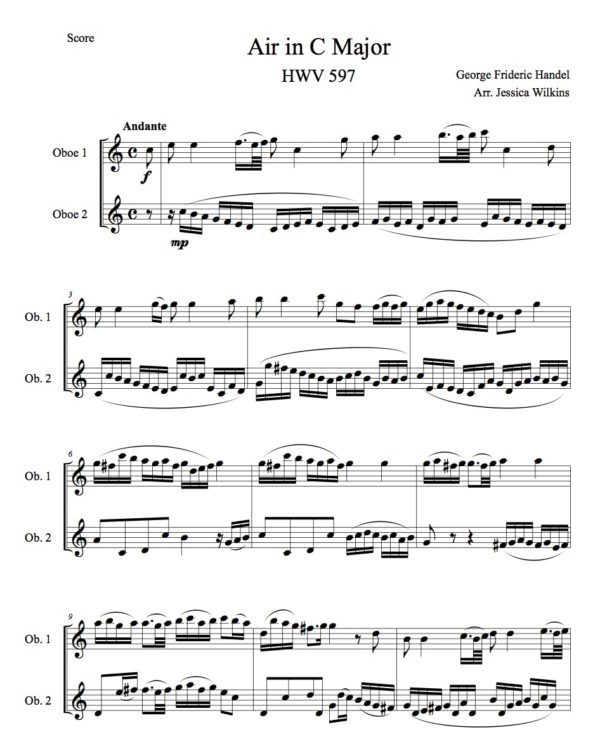Handel Air in C Major hwv 597 - Oboe duet (Digital Download)