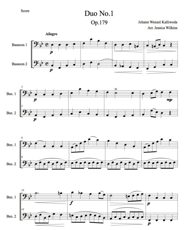 Kalliwoda Bassoon Duo no.1 op.179 (Digital Download)