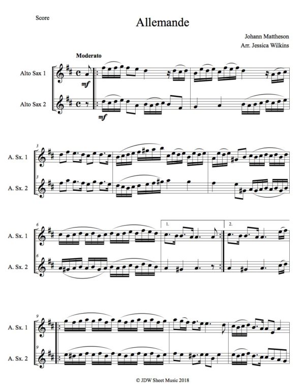 Mattheson Allemande - Alto Saxophone Duet (Digital Download)
