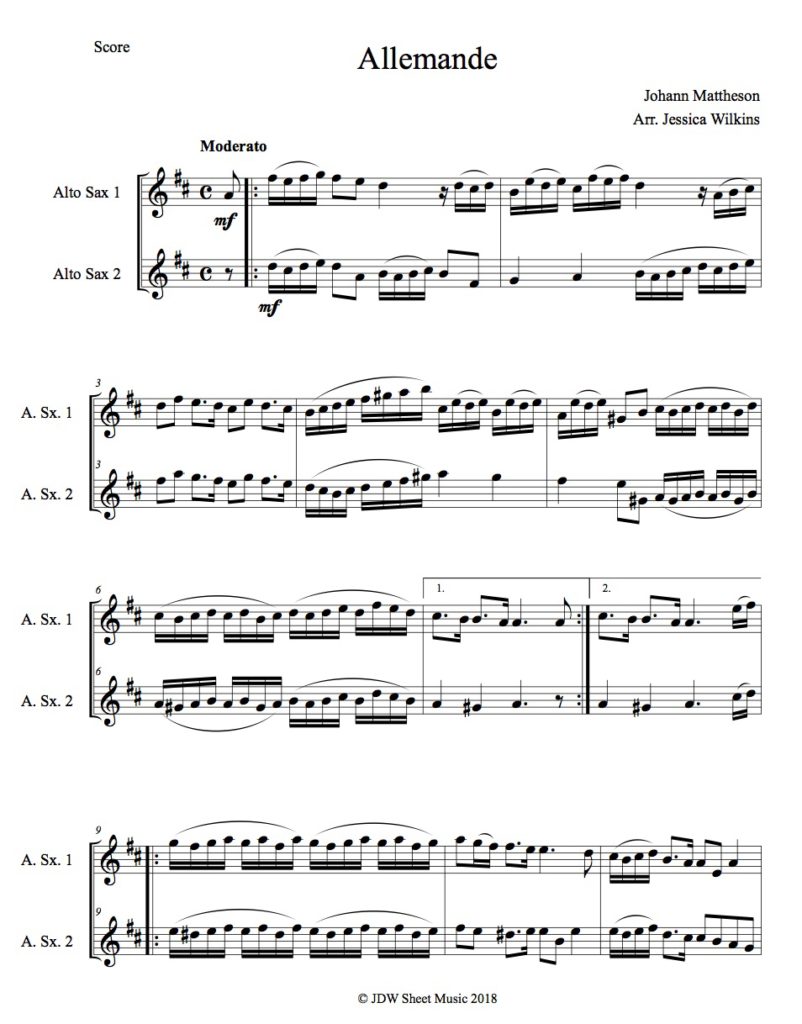Mattheson Allemande Alto Saxophone Duet (Digital Download) JDW