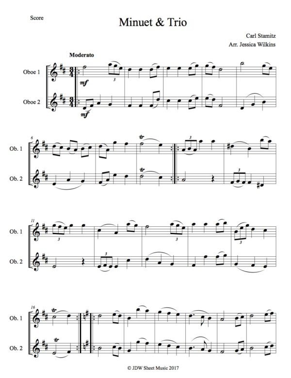 Stamitz Minuet & Trio oboe duet (Digital Download)