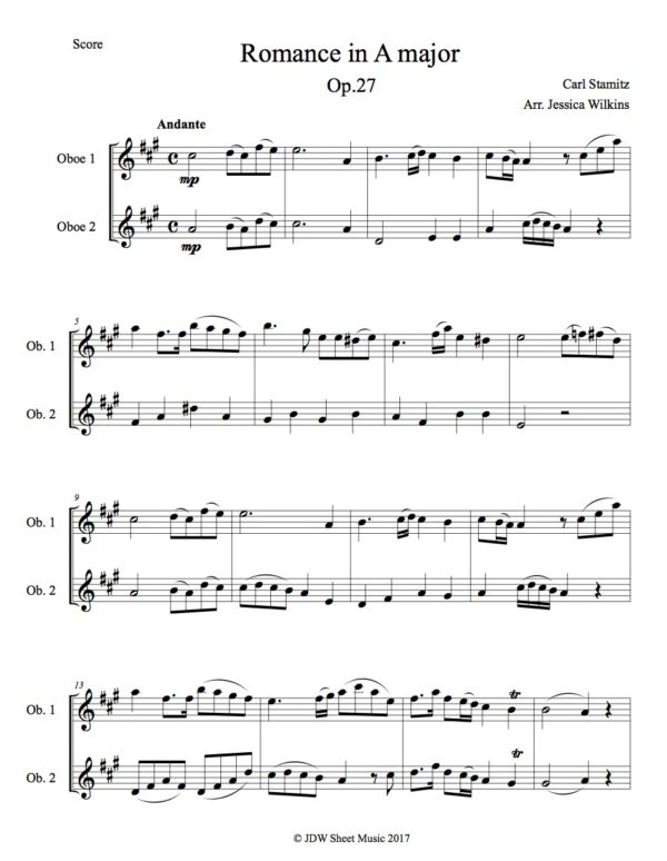 Stamitz Romance in A major - Oboe Duet (Digital Download)