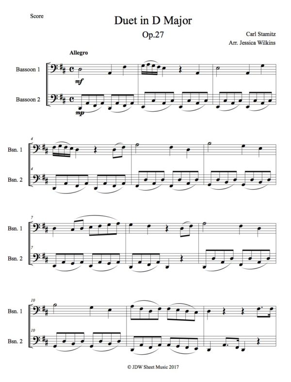 Stamitz Bassoon Duet in D major (Digital Download)